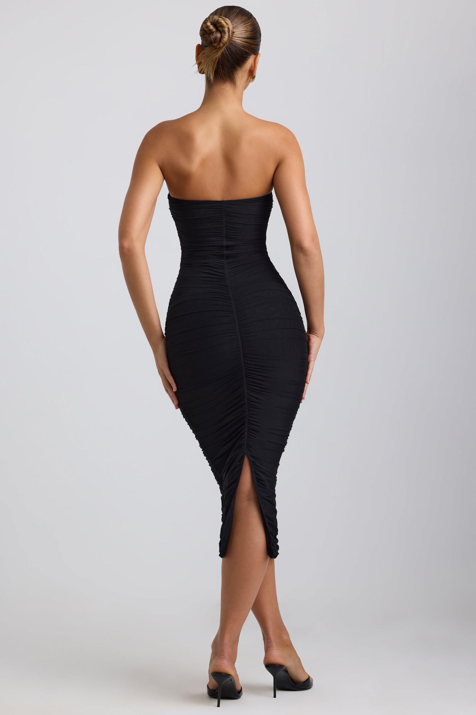 Ruched Hardware Detail Strapless Midaxi Dress in Black Product Image
