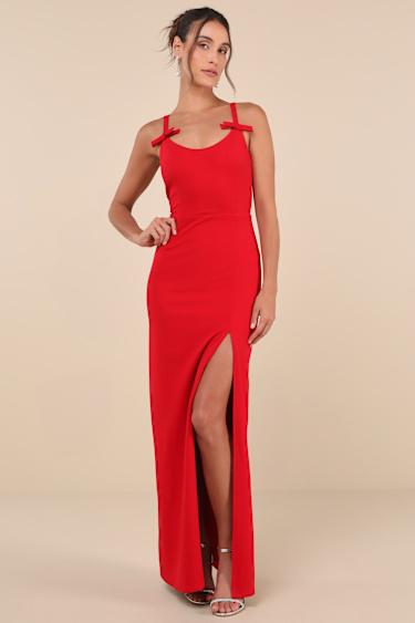 Darling Radiance Red Sleeveless Bow Backless Maxi Dress Product Image
