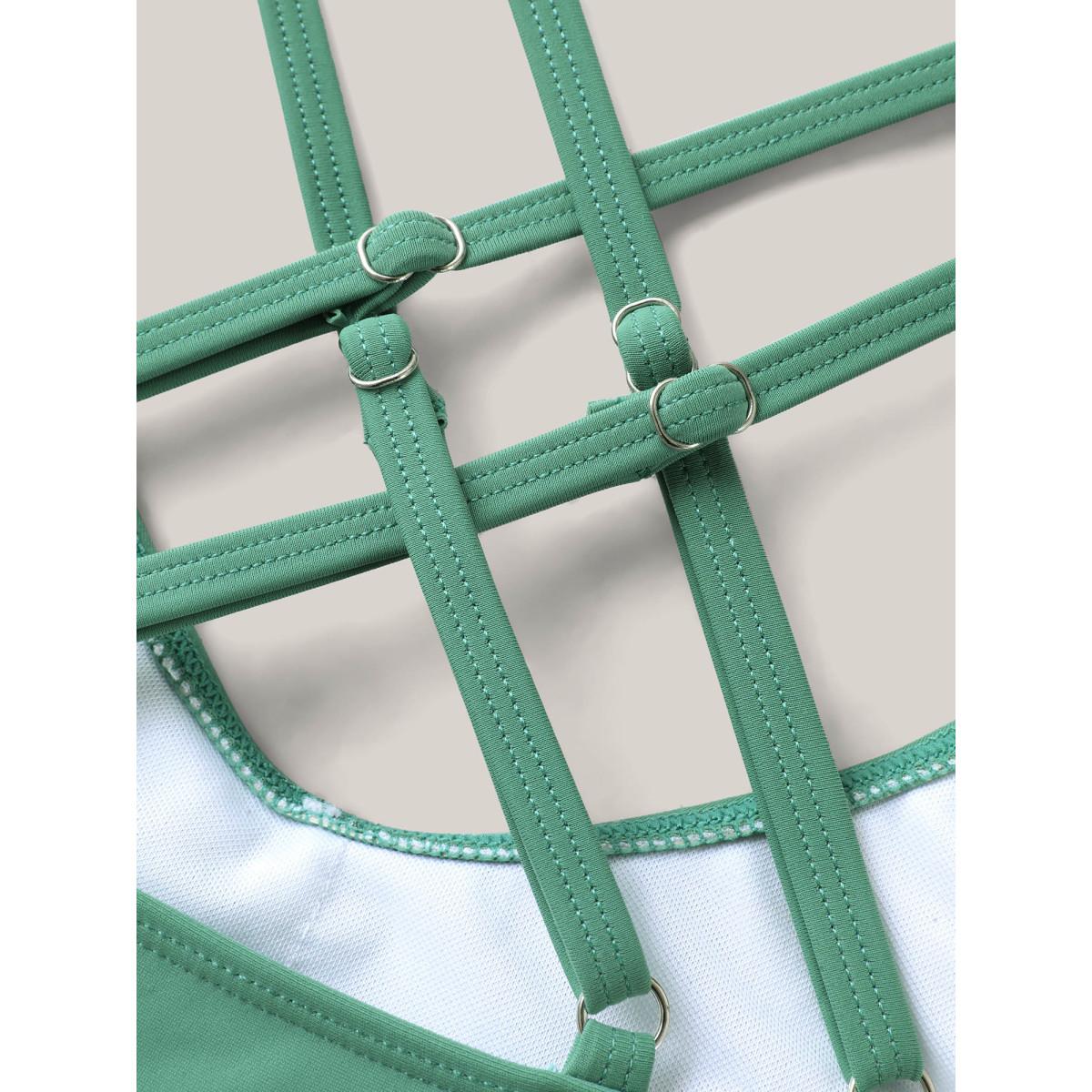 Plus Size Anti Float Tie Metal Detail Swim Dress Women's Swimwear Greenbean Beach Bodycon U-neck High stretch Curve Swim Dresses BloomChic 12/L Product Image