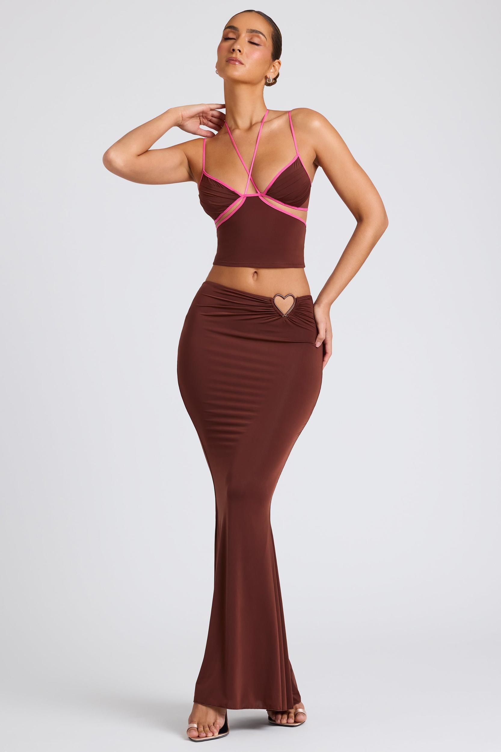 Mid Rise Maxi Skirt in Chocolate Brown Product Image
