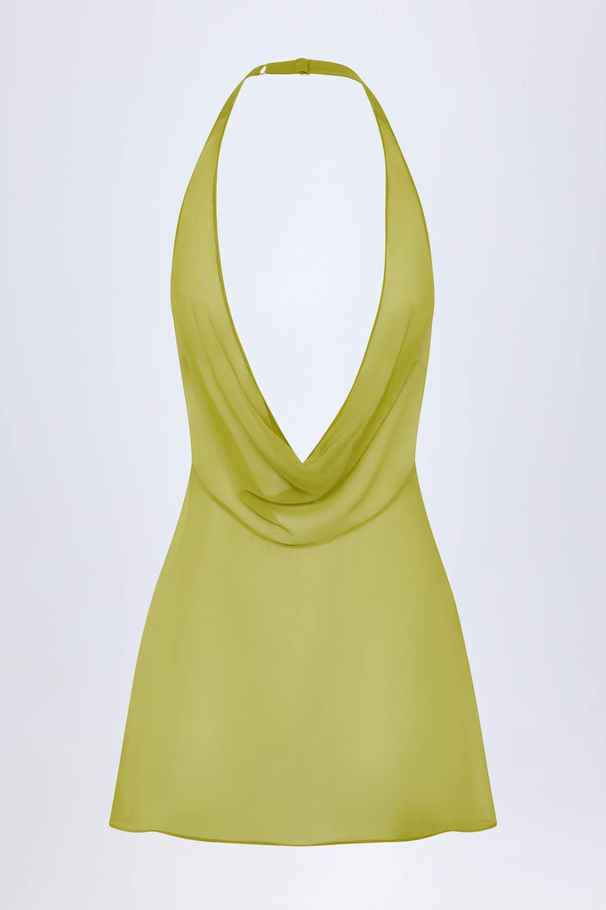 Cowl-Neck Backless Mini Dress in Olive Green Product Image