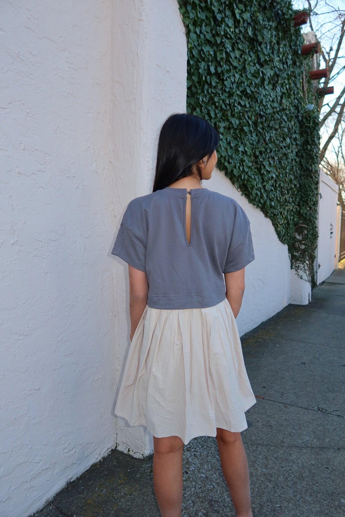 Contrast French Terry Sweatshirt Dress - FINAL SALE Product Image