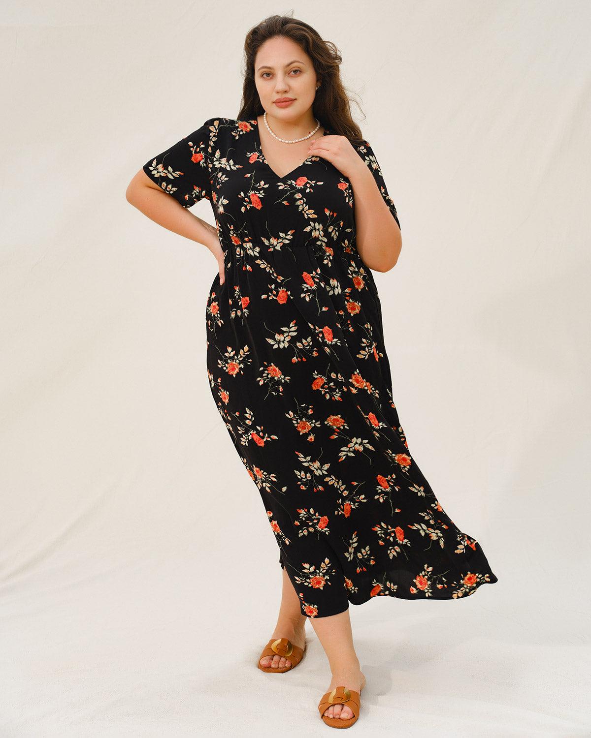 Black Floral Plus Size Maxi Dress Product Image