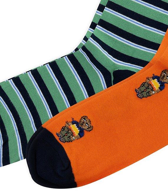 Polo Ralph Lauren Mini Surf Bear/Striped Crew Socks 2-Pack Product Image