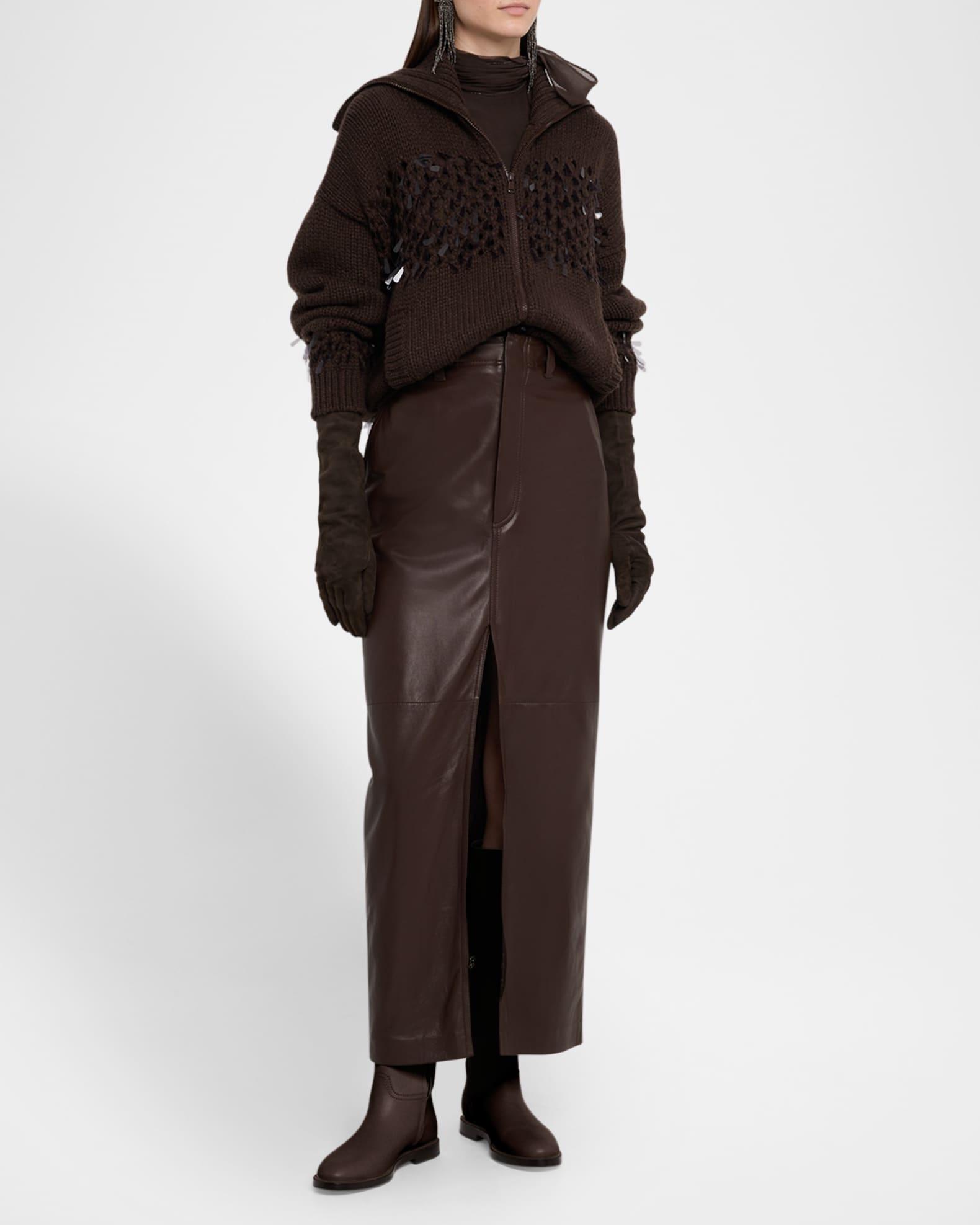 Sequined Net Stitch Cashmere Zip Cardigan Product Image