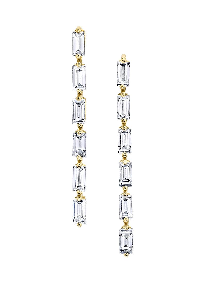 Womens 18K Yellow Gold & Diamond Baguette Short Drop Earrings Product Image