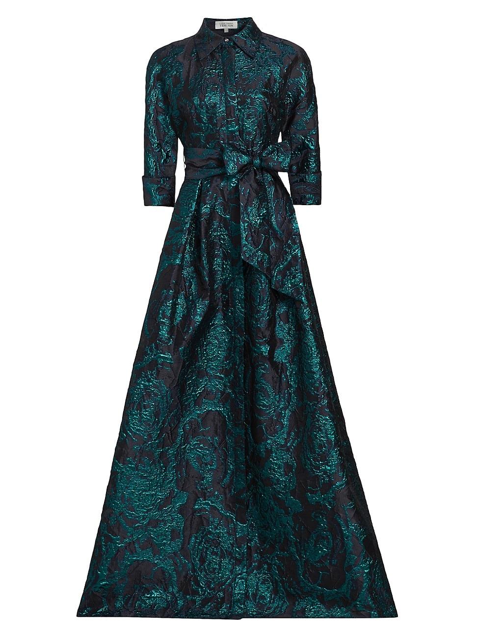 Womens Abstract Metallic Jacquard Shirt Gown Product Image