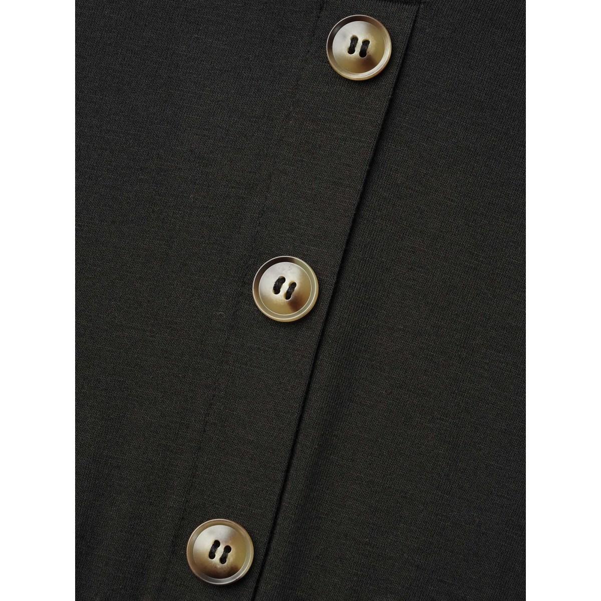 Plus Size Brush Stroke Flowers Notched Collar Dress Black Women Casual Button V-neck Elbow-length sleeve Curvy BloomChic 18-20/2X Product Image