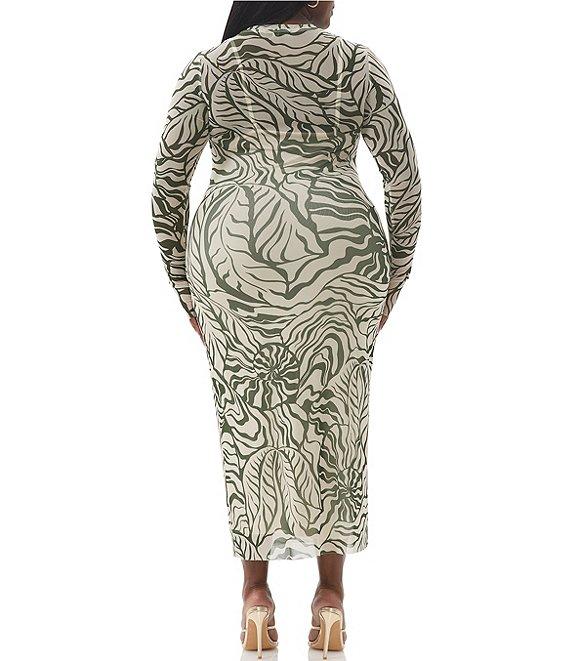 AFRM Plus Size Ashland Printed Mesh Crew Neck Long Sleeves Midi Dress Product Image