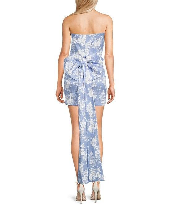 Allison & Kelly Strapless Taffeta Floral Print Bow Back Mini Dress Product Image