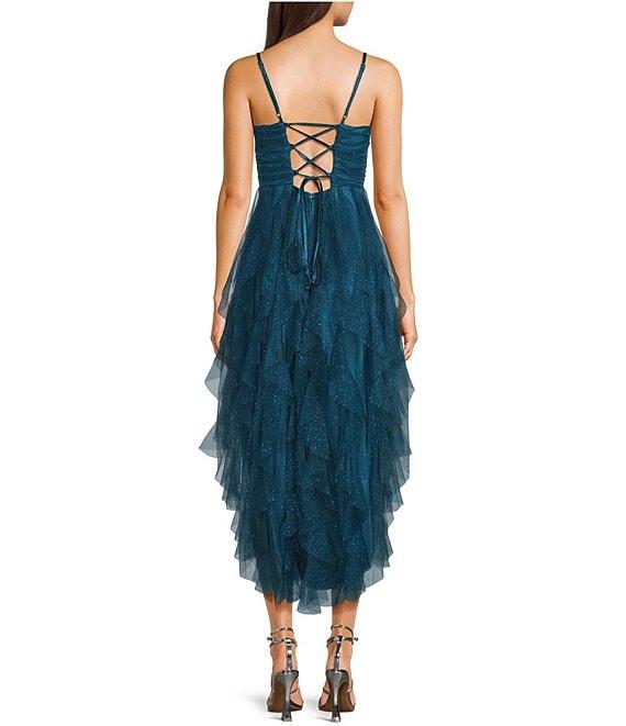 Pear Culture Glitter Mesh Tulle Corkscrew High-Low Dress Product Image