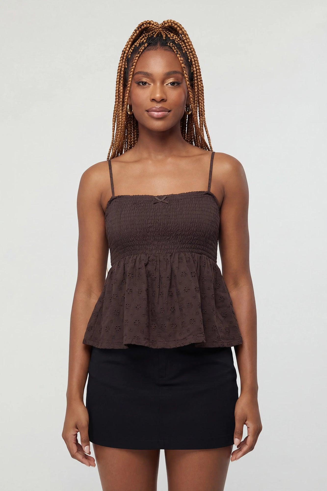 Smocked Eyelet Babydoll Tank Female Product Image