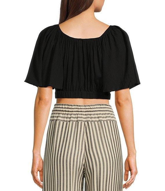 Angie Scoop Neck Flutter Sleeve Crop Top Product Image