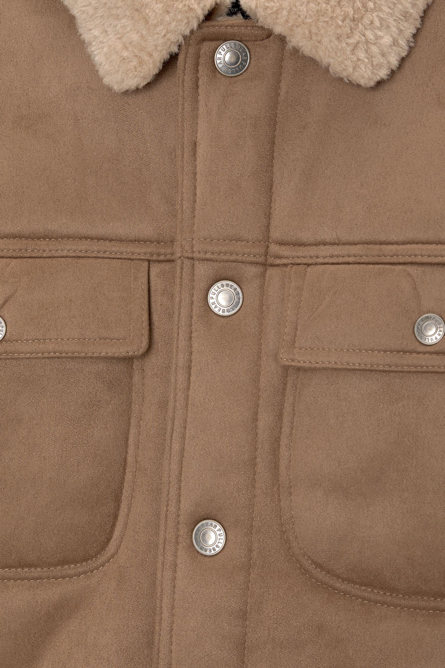 Faux suede jacket with faux shearling collar Product Image