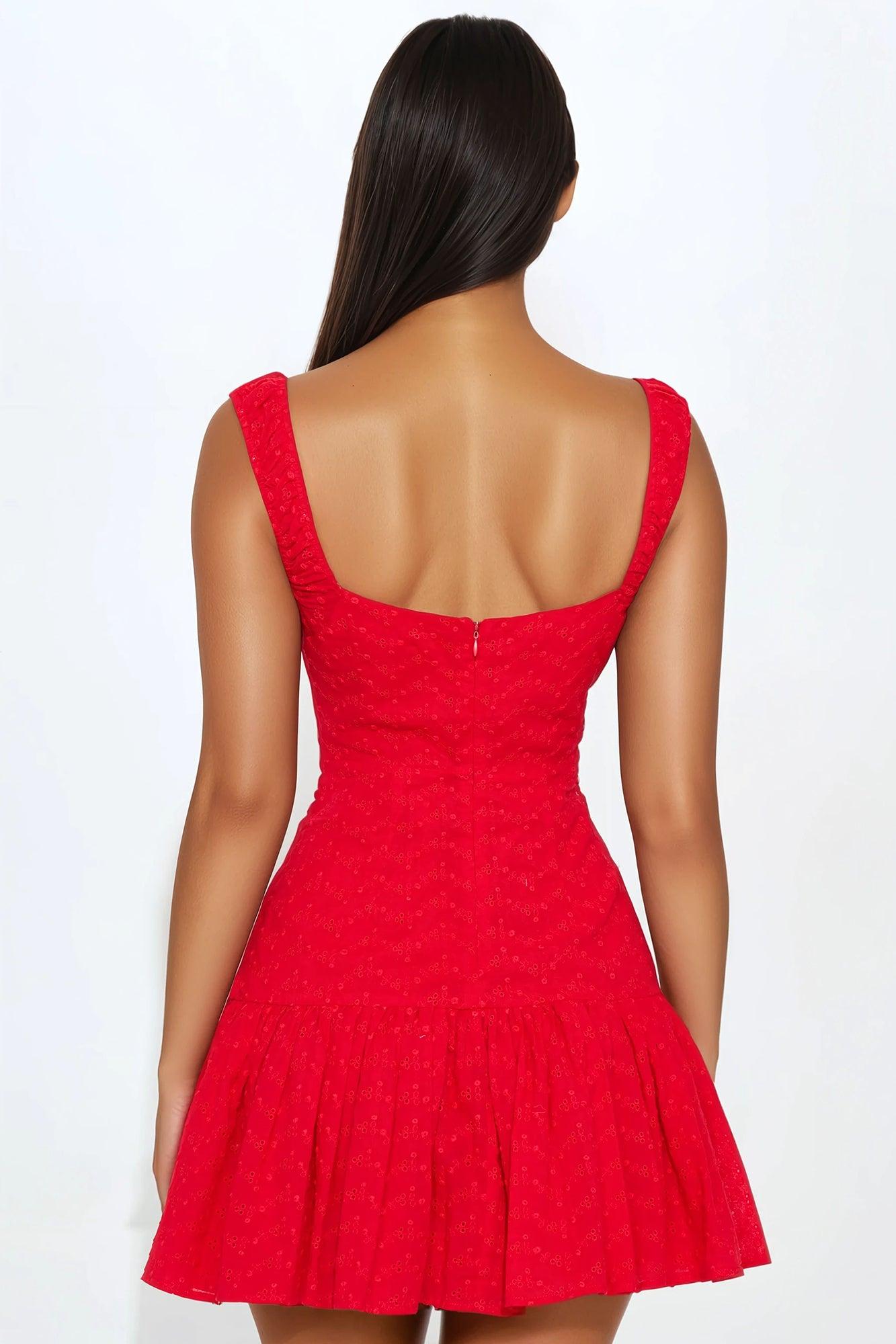 Nori Eyelet Mini Dress - Red Product Image