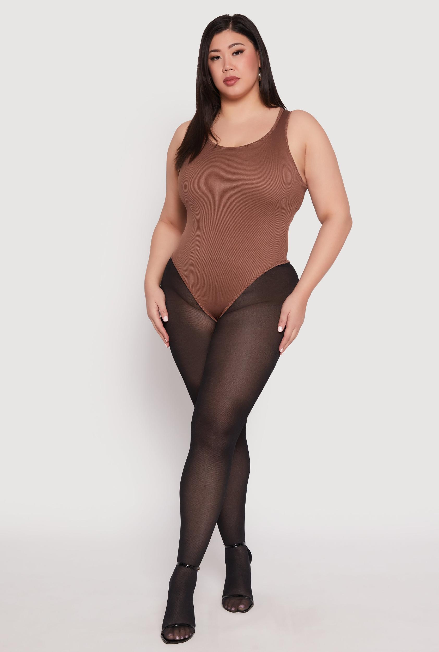 Womens Plus Size Daisy Ribbed Knit Tank Thong Bodysuit Product Image