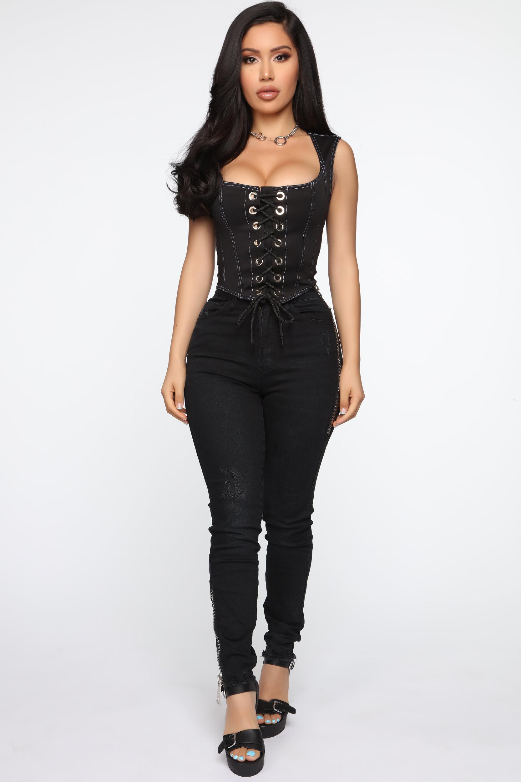 Lace Me Up Corset Top - Black Product Image