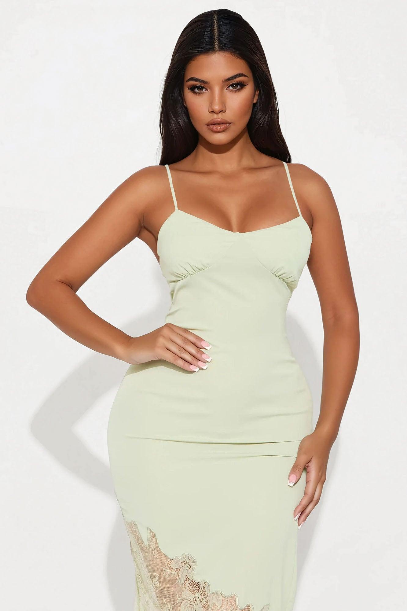 Candice Lace Hem Slip Maxi Dress - Sage Product Image