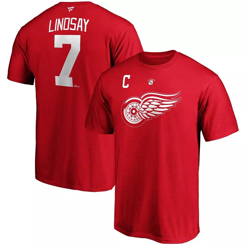 Men's Fanatics Branded Ted Lindsay Red Detroit Red Wings Authentic Stack Retired Player Name & Number T-Shirt, Size: Small Product Image