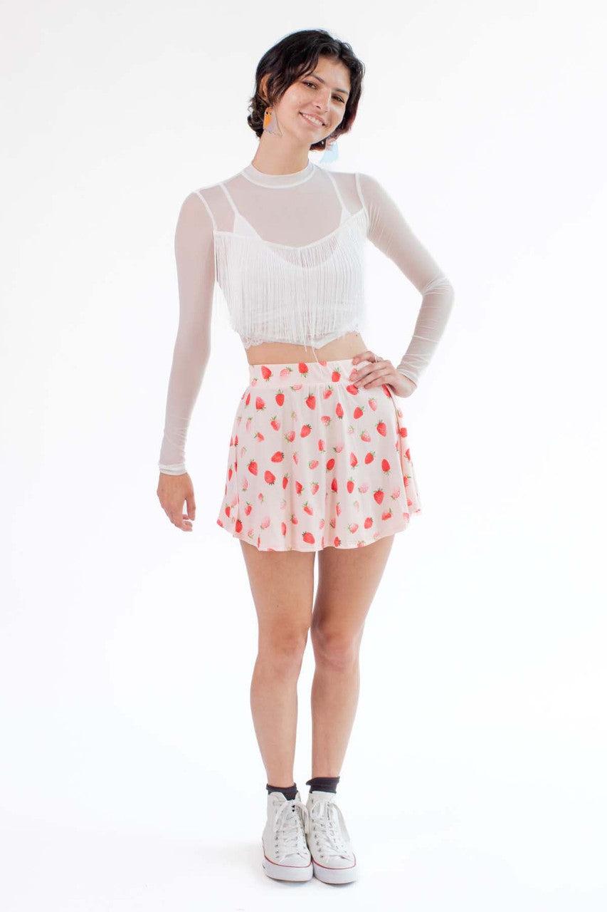 White Long Sleeve Fringe Trim Mesh Top Product Image