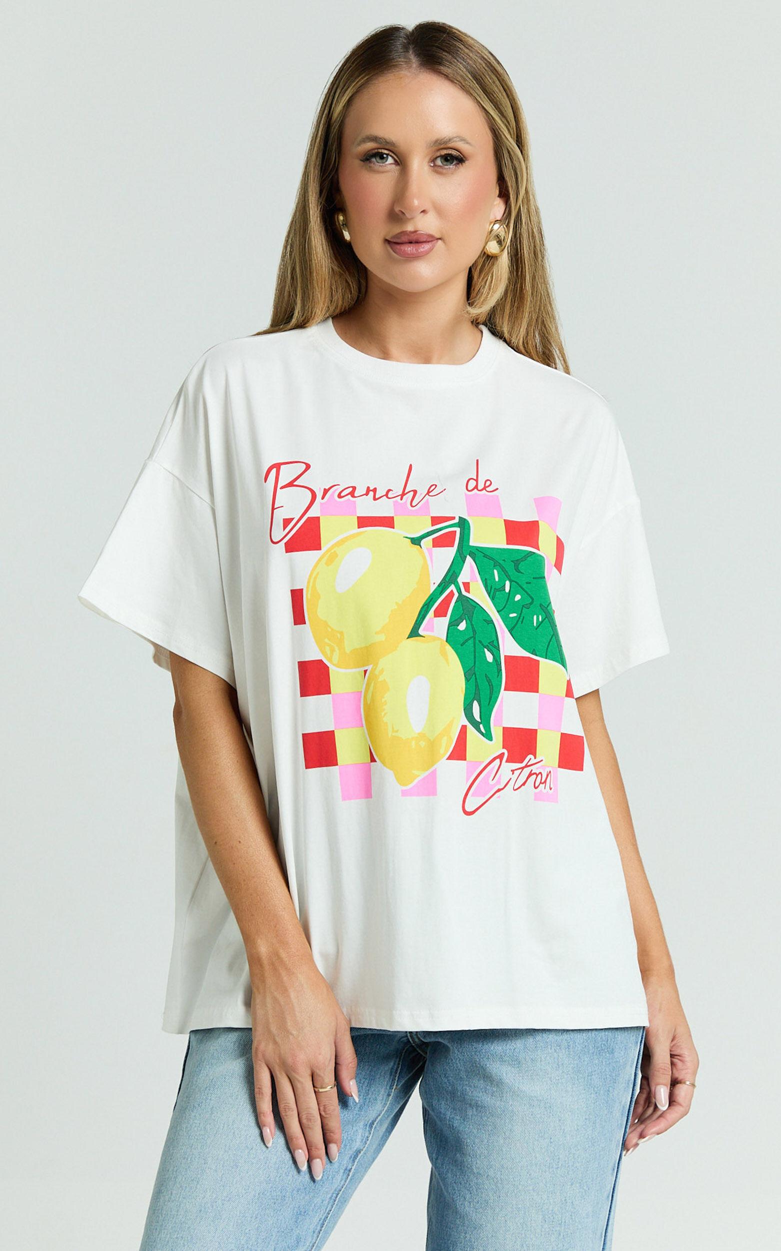 Fiona Top - Oversized Lemons Print T-Shirt in White Product Image