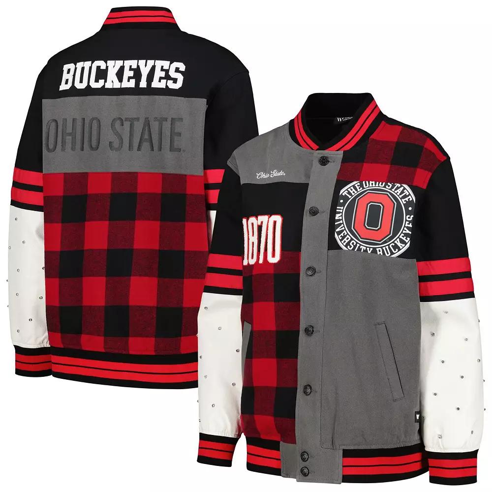 Women's The Wild Collective Black Ohio State Buckeyes Multi Vintage Button-Up Bomber Jacket, Size: Large Product Image