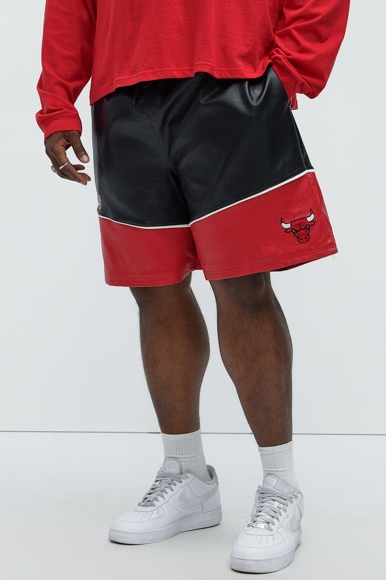 Bulls Up And Down The Court Faux Leather Shorts - Red/Black Product Image