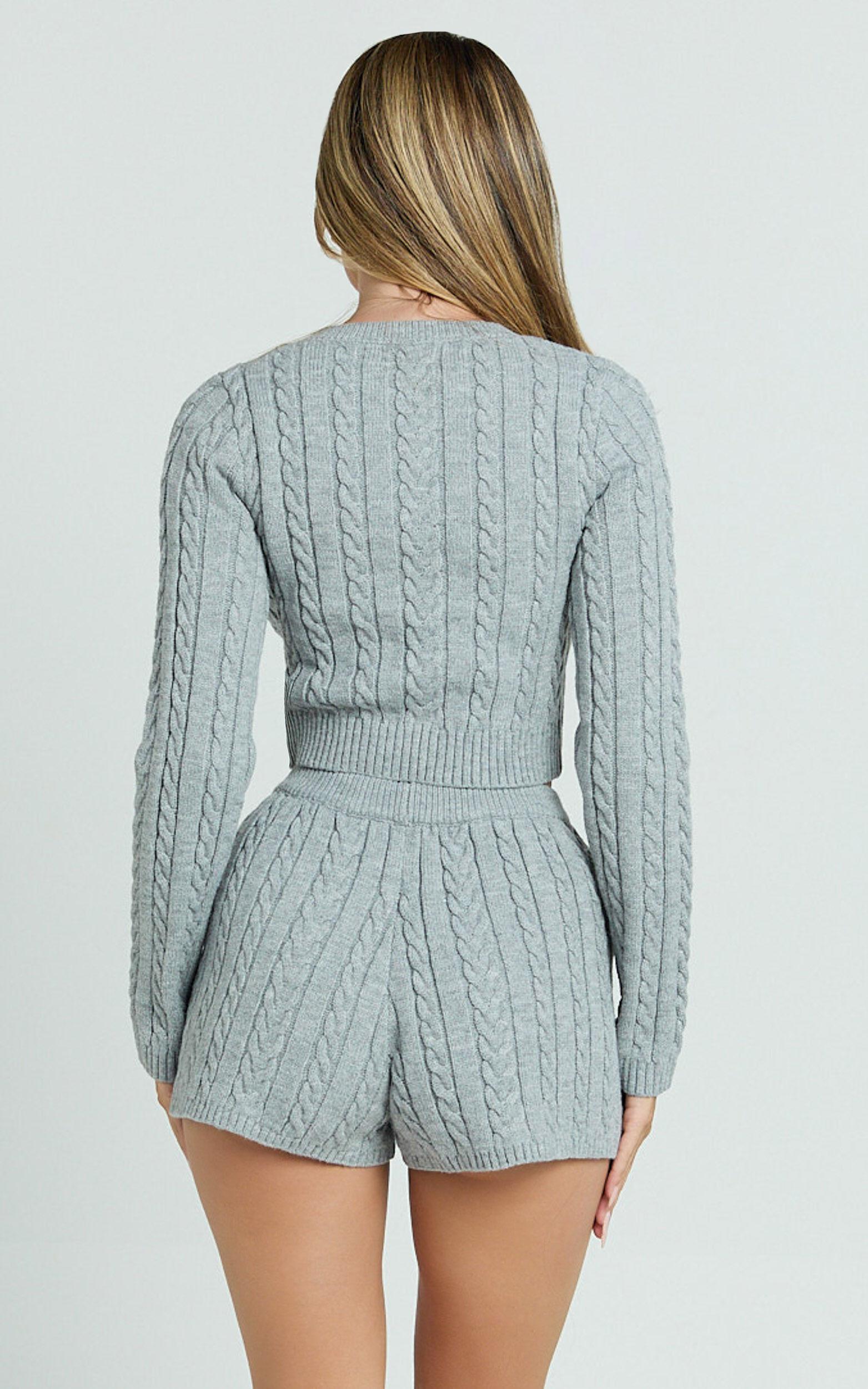 Primrose Shorts - Recycled Cable Knit Mini Shorts in Grey Product Image