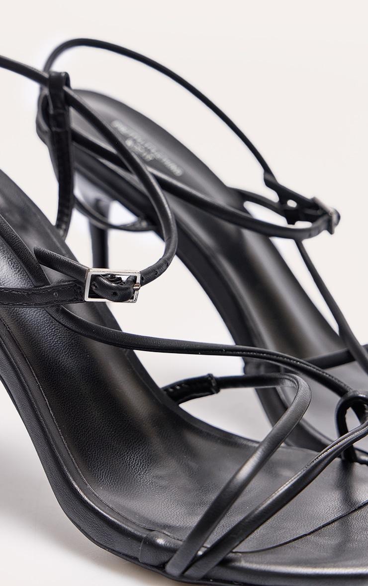 Black Wide Fit Pu Strappy Asymmetric Buckle High Stiletto Heeled Sandals Product Image