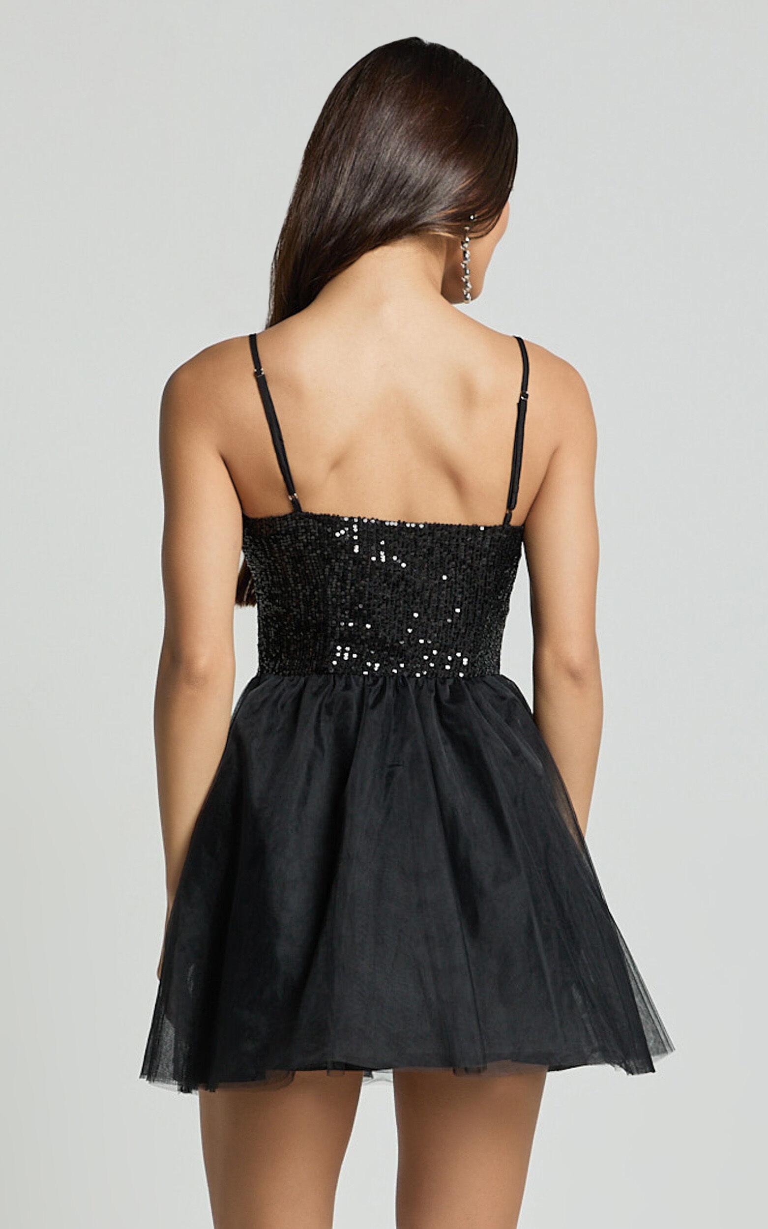 Violette Mini Dress - Sequin Corset Tulle Skirt Dress in Black Product Image