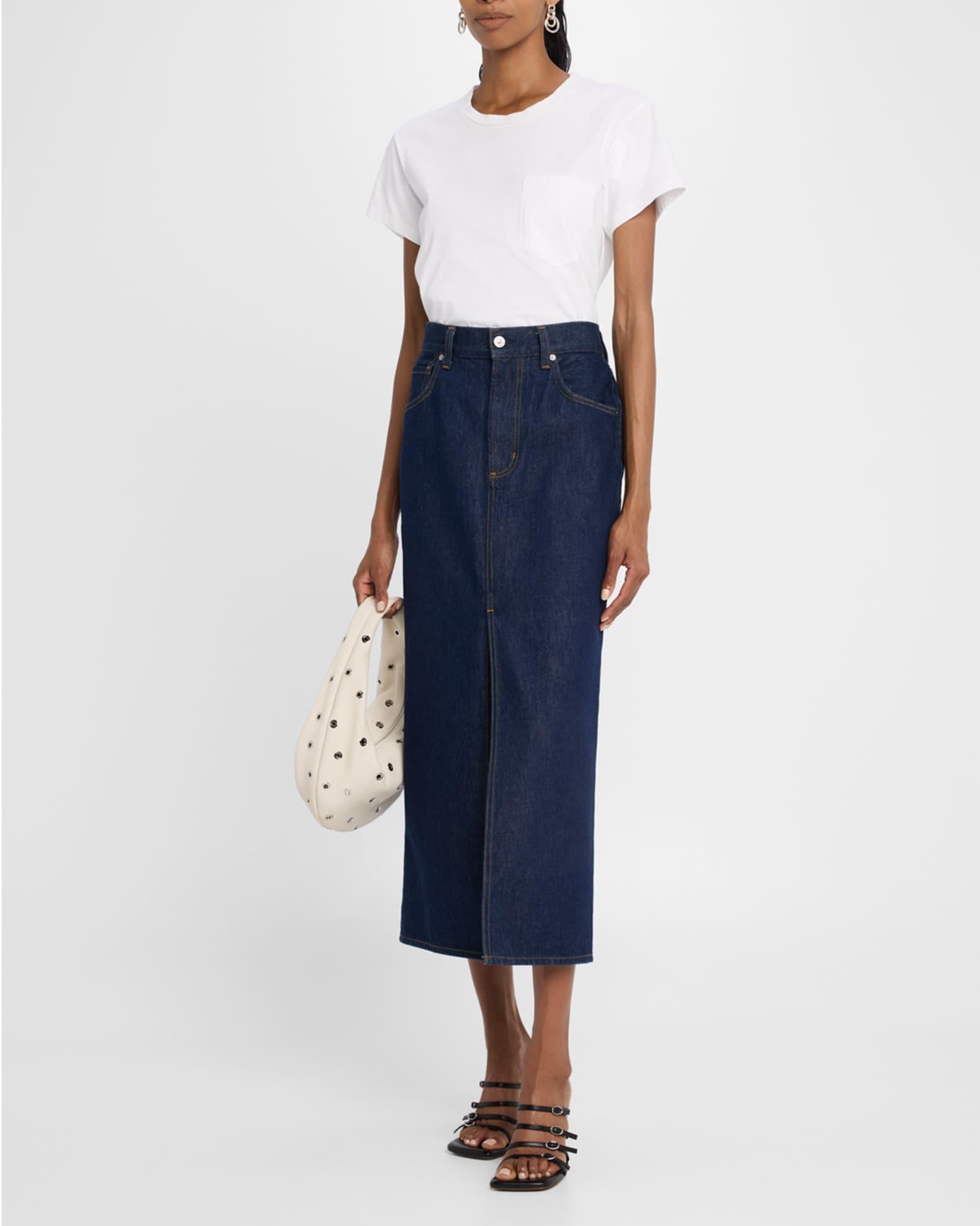 Gwynn Cotton Denim Midi Pencil Skirt Product Image