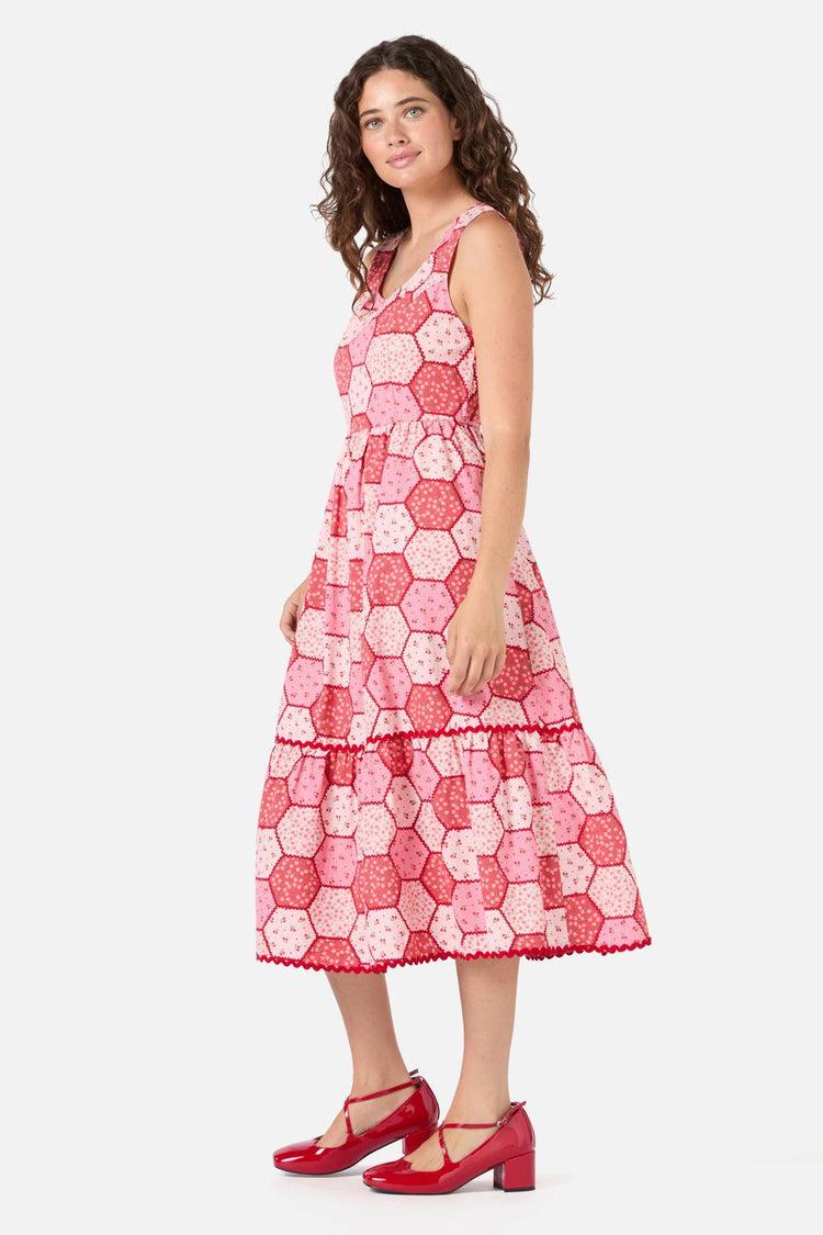 Patchwork Tiered Midi Dress Product Image