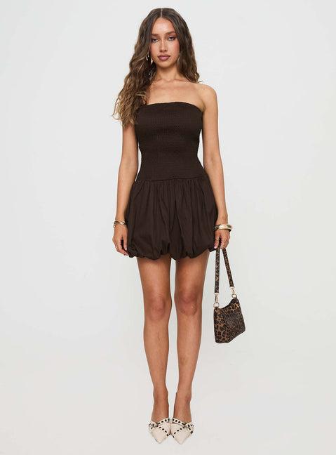 Bonjour Bubble Hem Mini Dress Brown Product Image