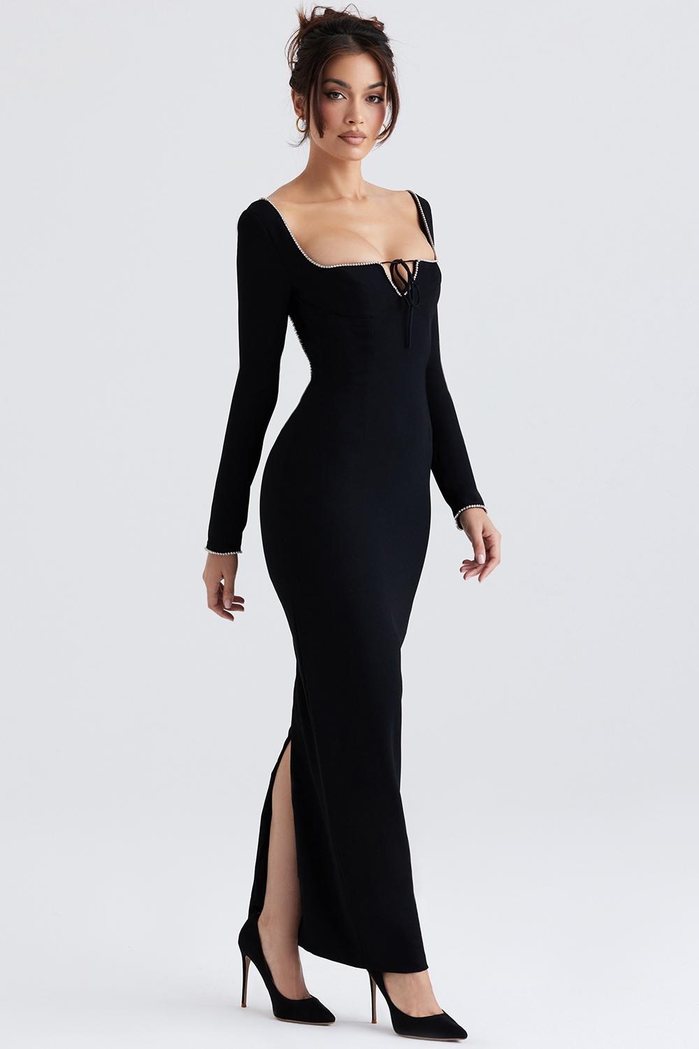 Rosa  black crystal embellished maxi dress Product Image