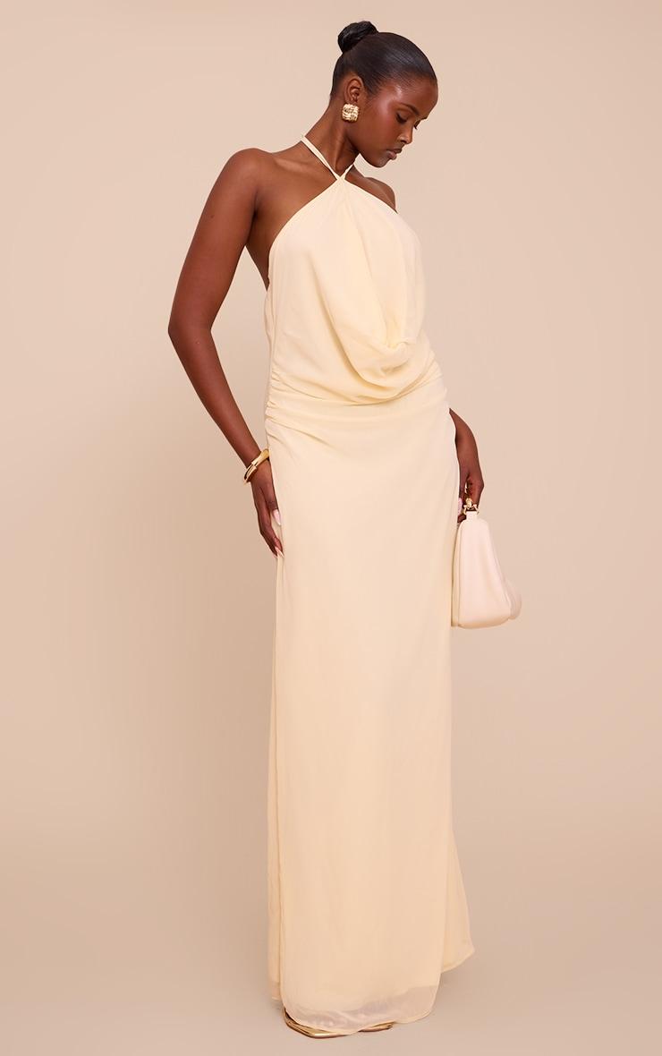 Butter Cream Chiffon Halterneck Maxi Dress Product Image