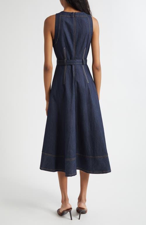CINQ À SEPT Zelda Belted Asymmetric Sleeveless Denim Midi Dress In Indigo Product Image