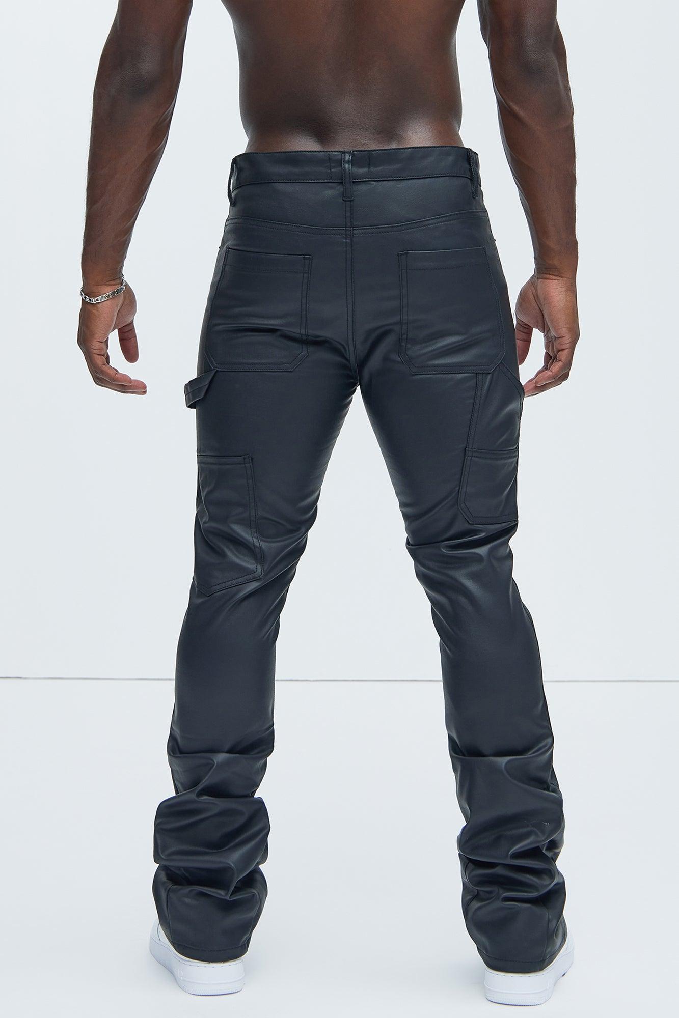 Keep It Solid Faux Leather Stacked Skinny Flare Pants - Black Product Image