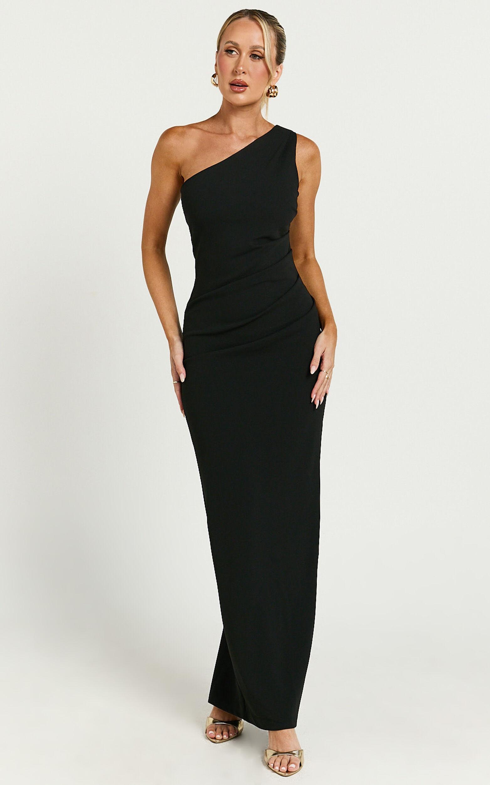Criselda Maxi Dress - One Shoulder Maxi Dress in Black Product Image