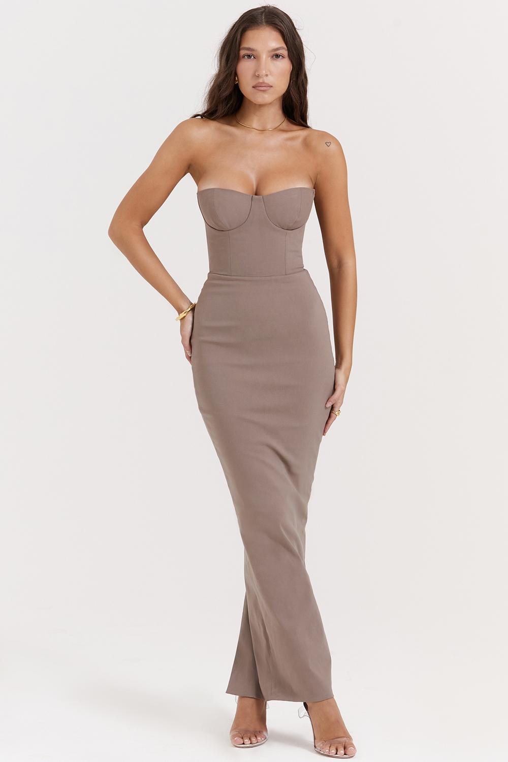 Lucia  taupe strapless corset maxi dress Product Image