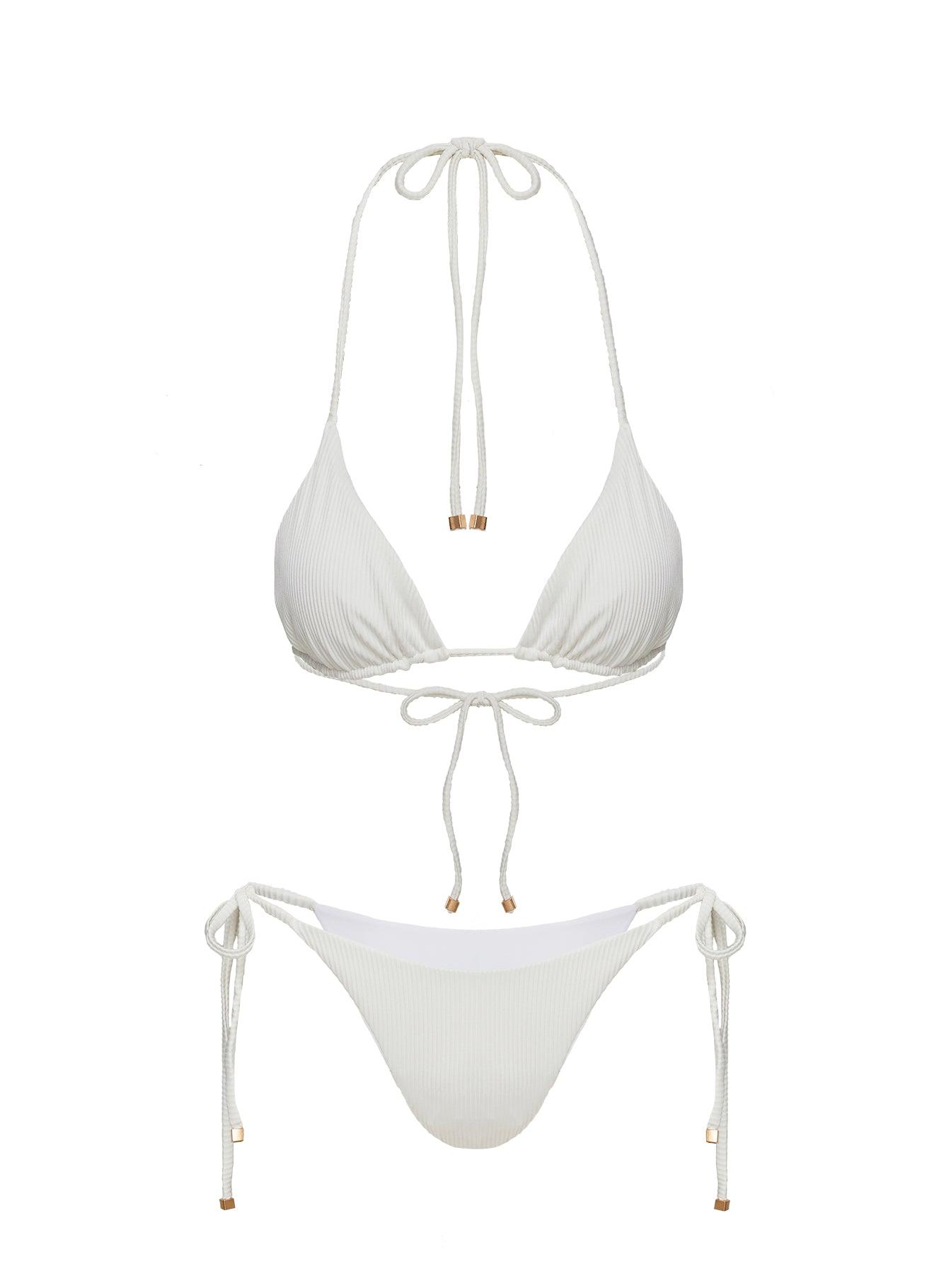 Glora Tie Side Ribbed Bikini Bottom White Product Image