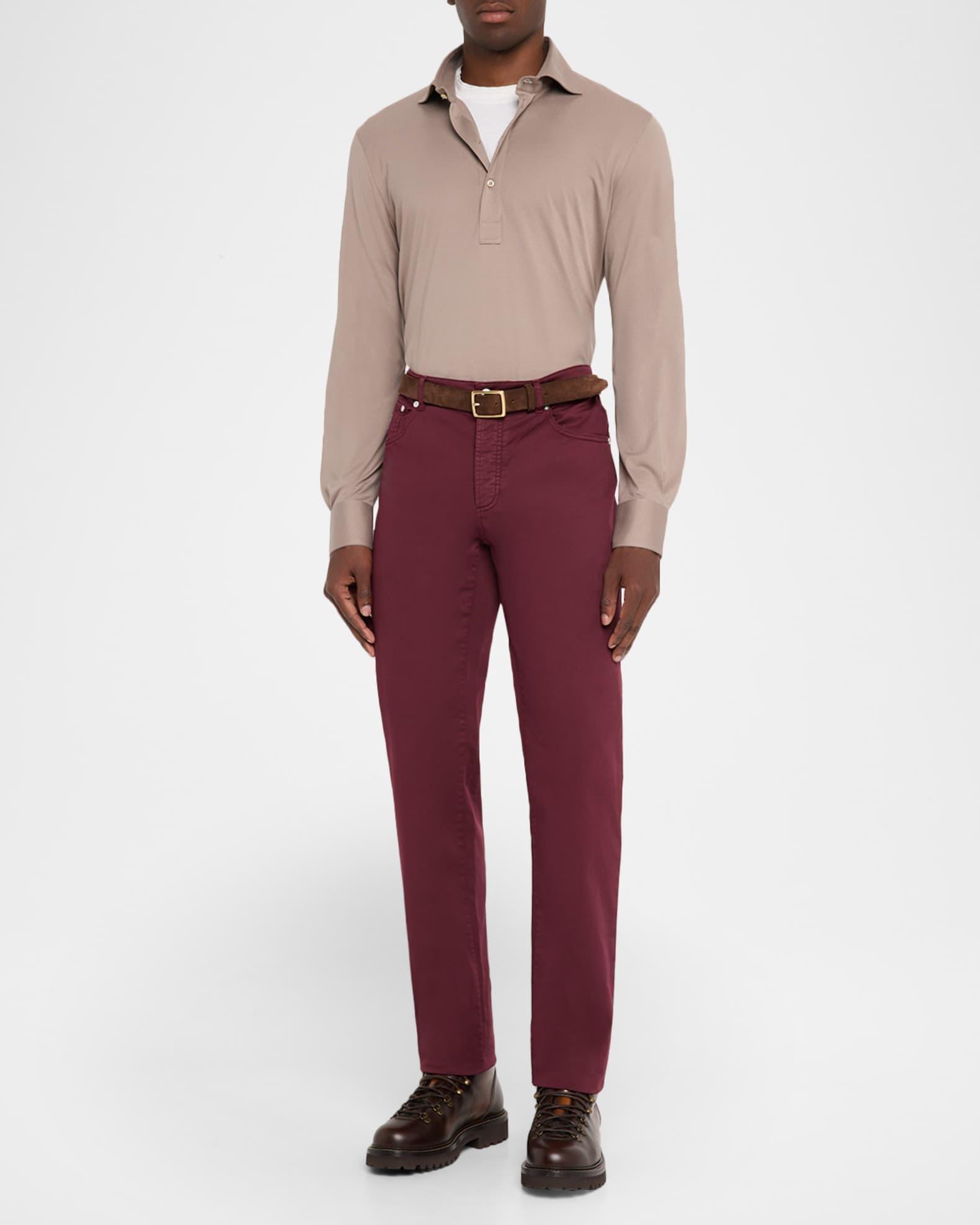 Men's Cotton Long-Sleeve Polo Shirt Product Image