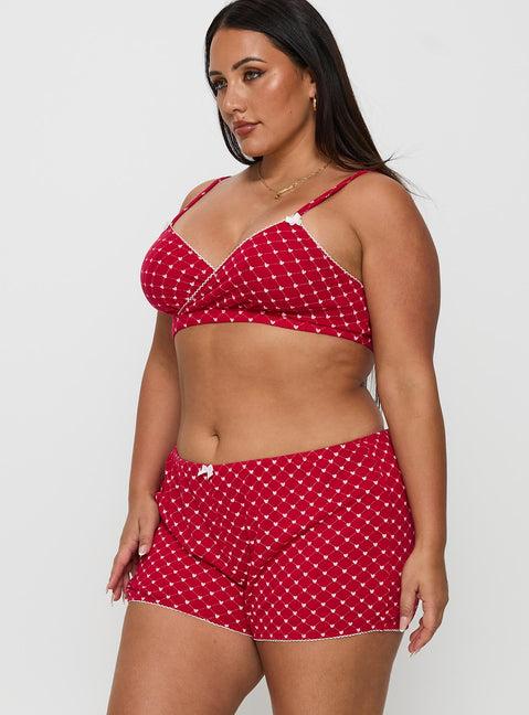 Slow Start Pointelle Sleep Short Red Curve Product Image