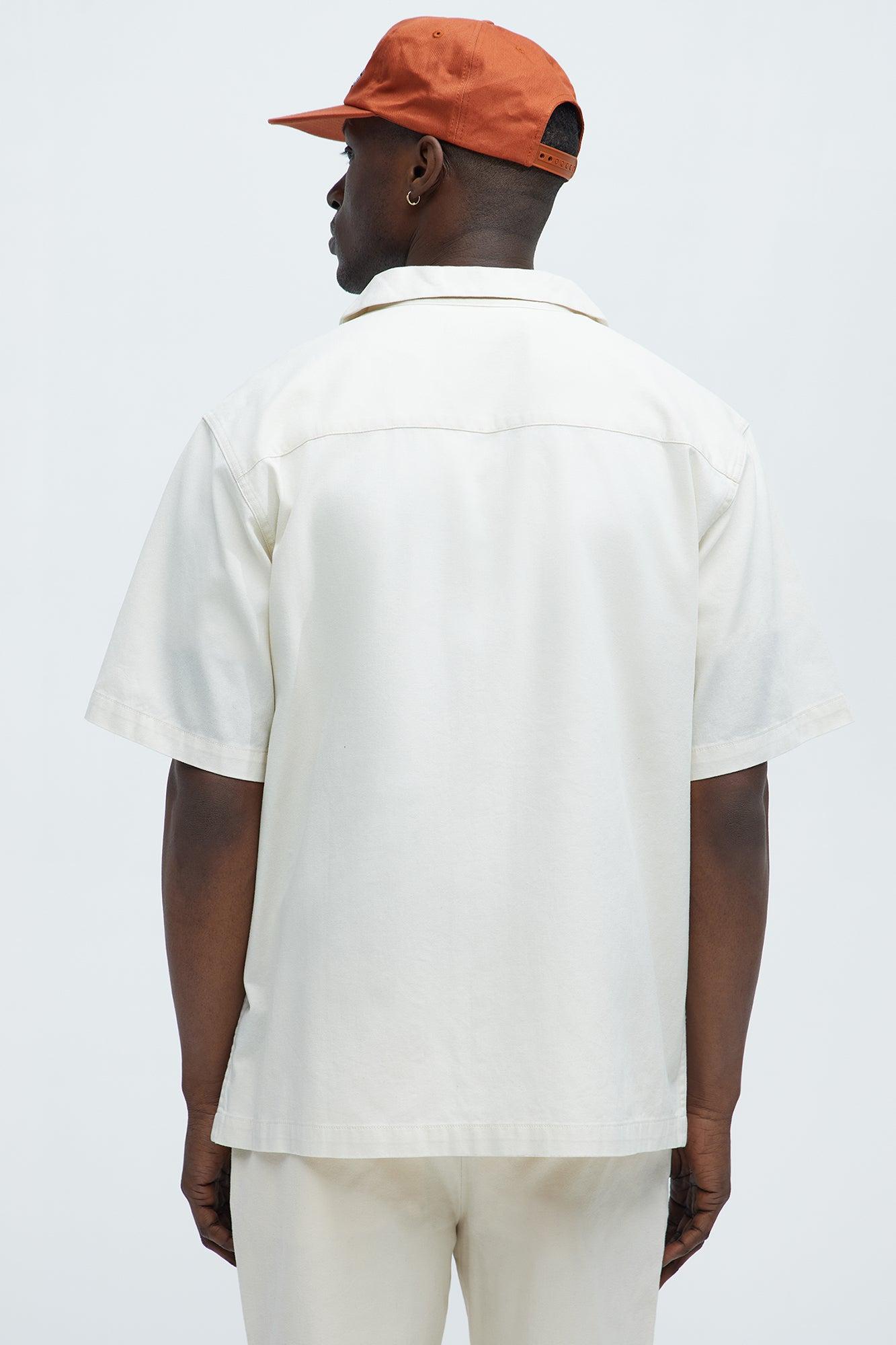 Embrace The Wild Cotton Blend Short Sleeve Button Up Shirt - White Product Image