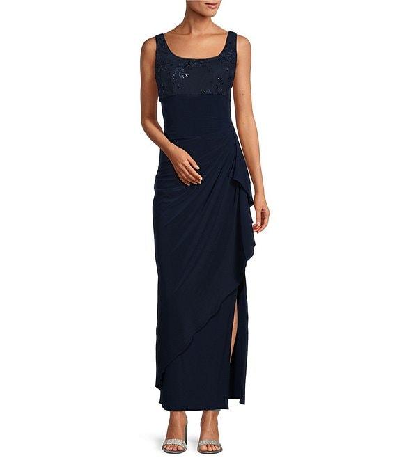 Alex Evenings Embroidered Floral Lace 2-Piece Scoop Neck 3/4 Sleeve Slit 2-Piece Jacket Dress Product Image