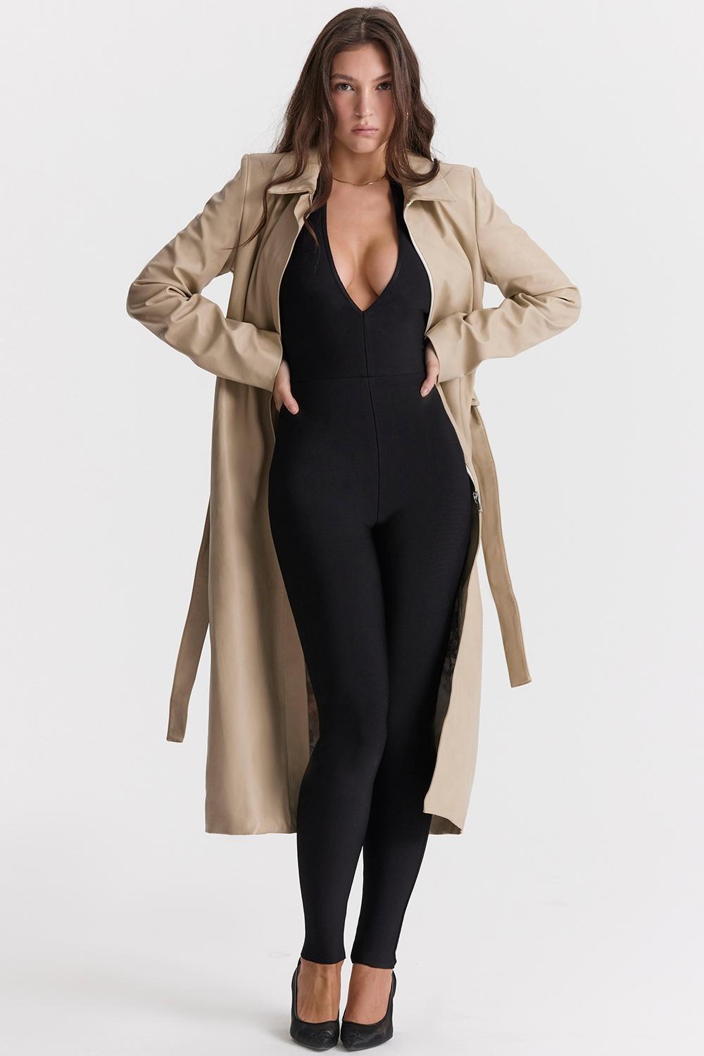 Ariel  beige vegan leather trench coat - sale Product Image