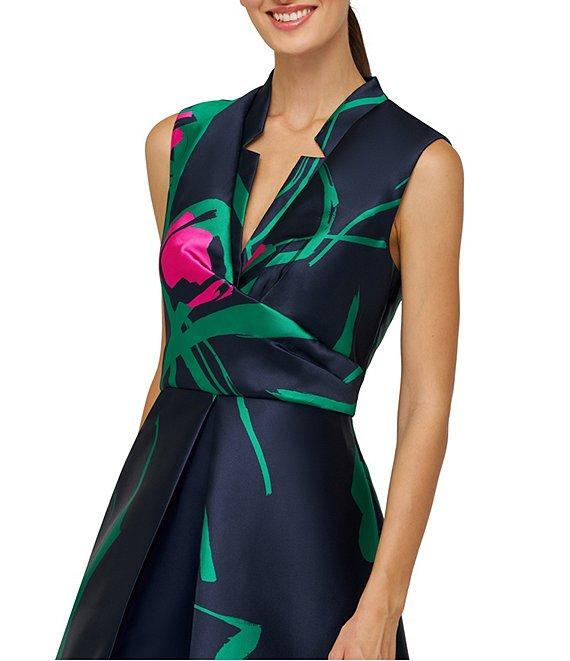 Kay Unger Sutton Large Abstract Floral Mikado V-Notch Collared Sleeveless Jumpsuit Product Image
