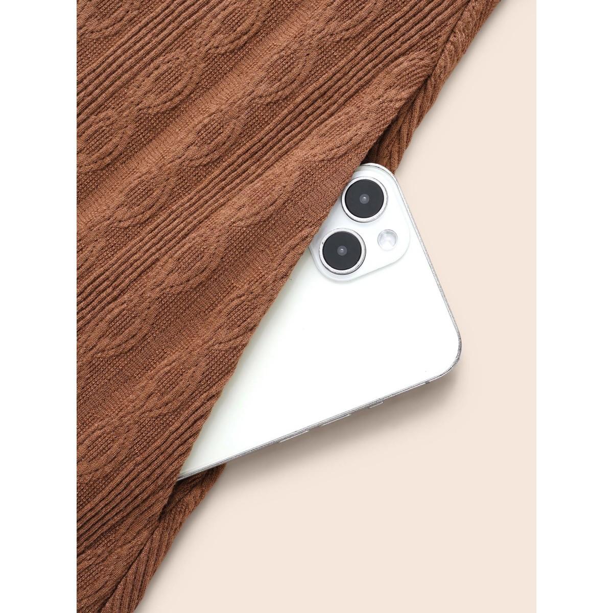 Plus Size Plain Textured Button Detail Midi Dress Yellowishbrown Women Casual Texture V-neck Elbow-length sleeve Curvy BloomChic 30/6X Product Image