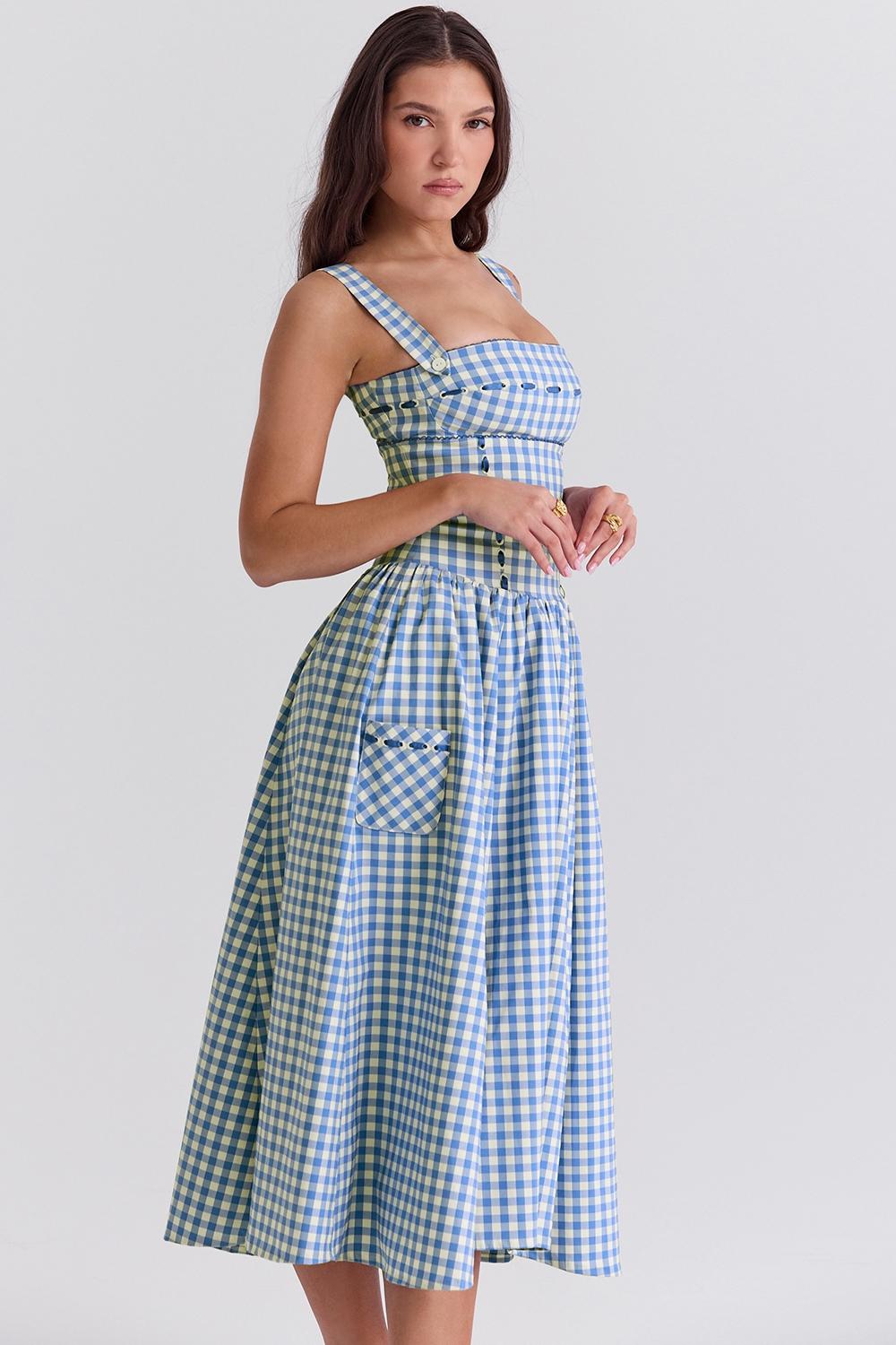 Vivien  regatta blue gingham midi sundress Product Image
