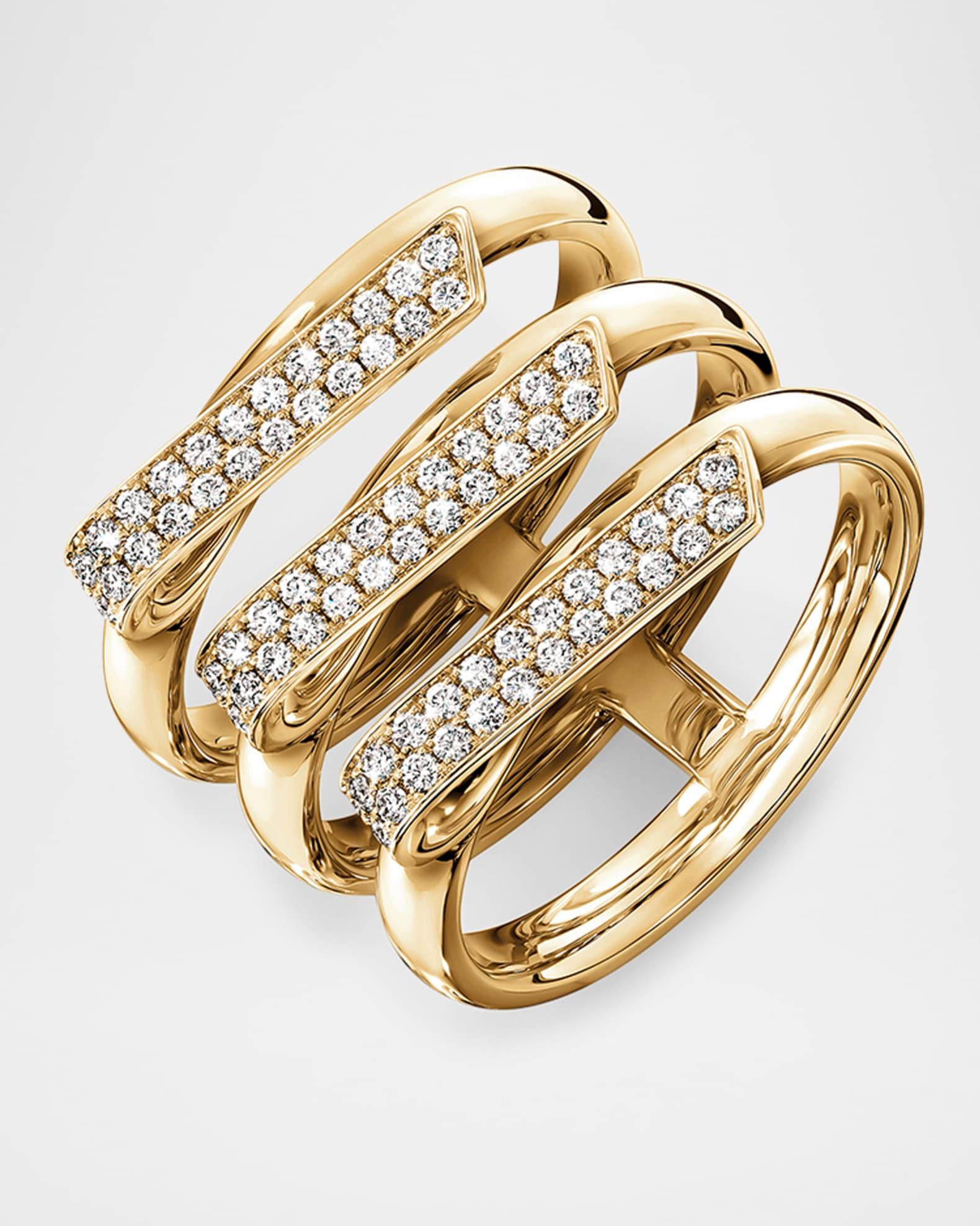 18K Yellow Gold Inside Out Diamond Trio Band Ring Product Image