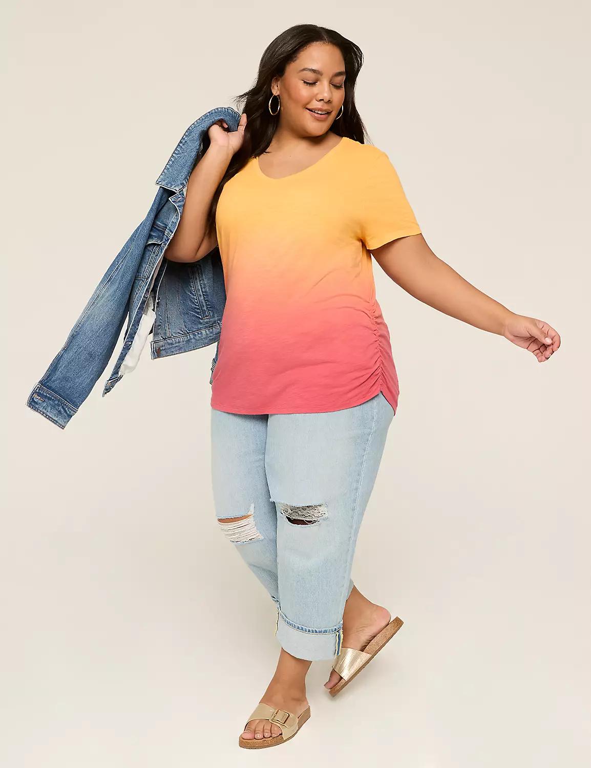 Short-Sleeve V-Neck Side-Ruched Tee Product Image